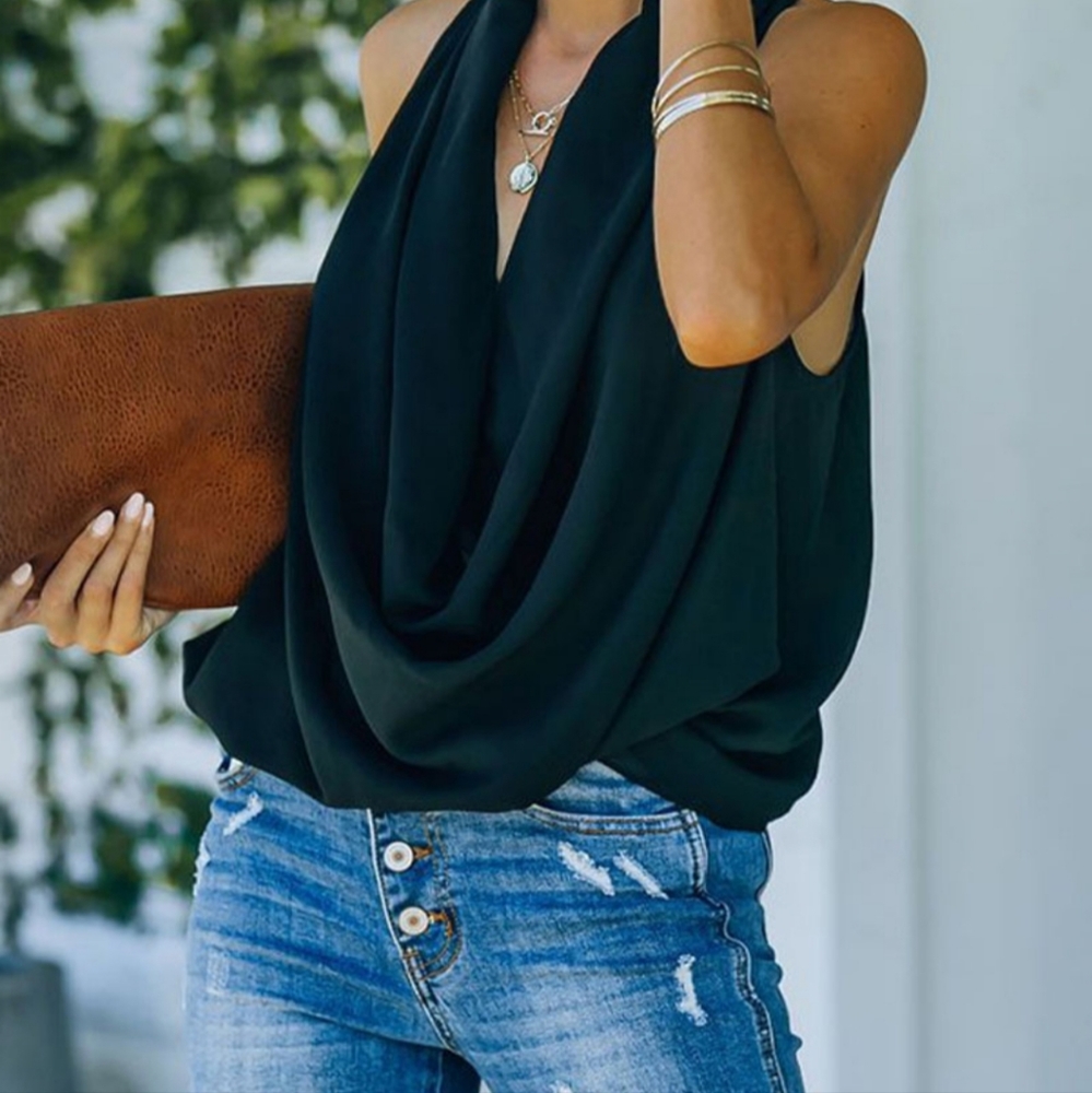 Black Cowl Neck Tank - Picture 3 of 4